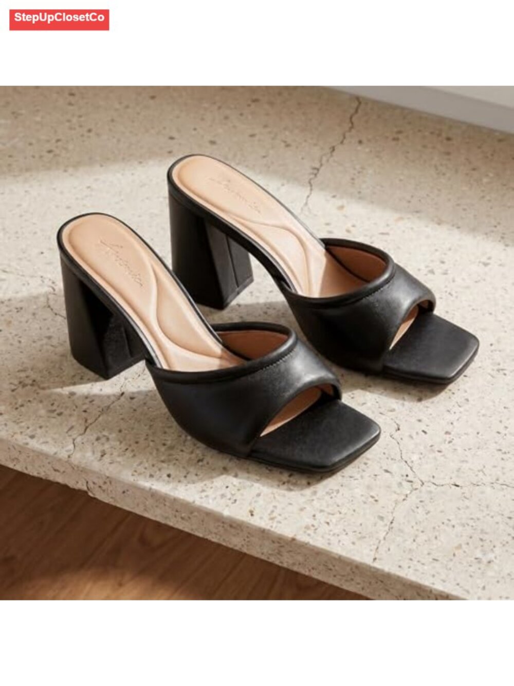 Faux Leather Square Toe Chunky Heel Mules - Picture 6 of 6